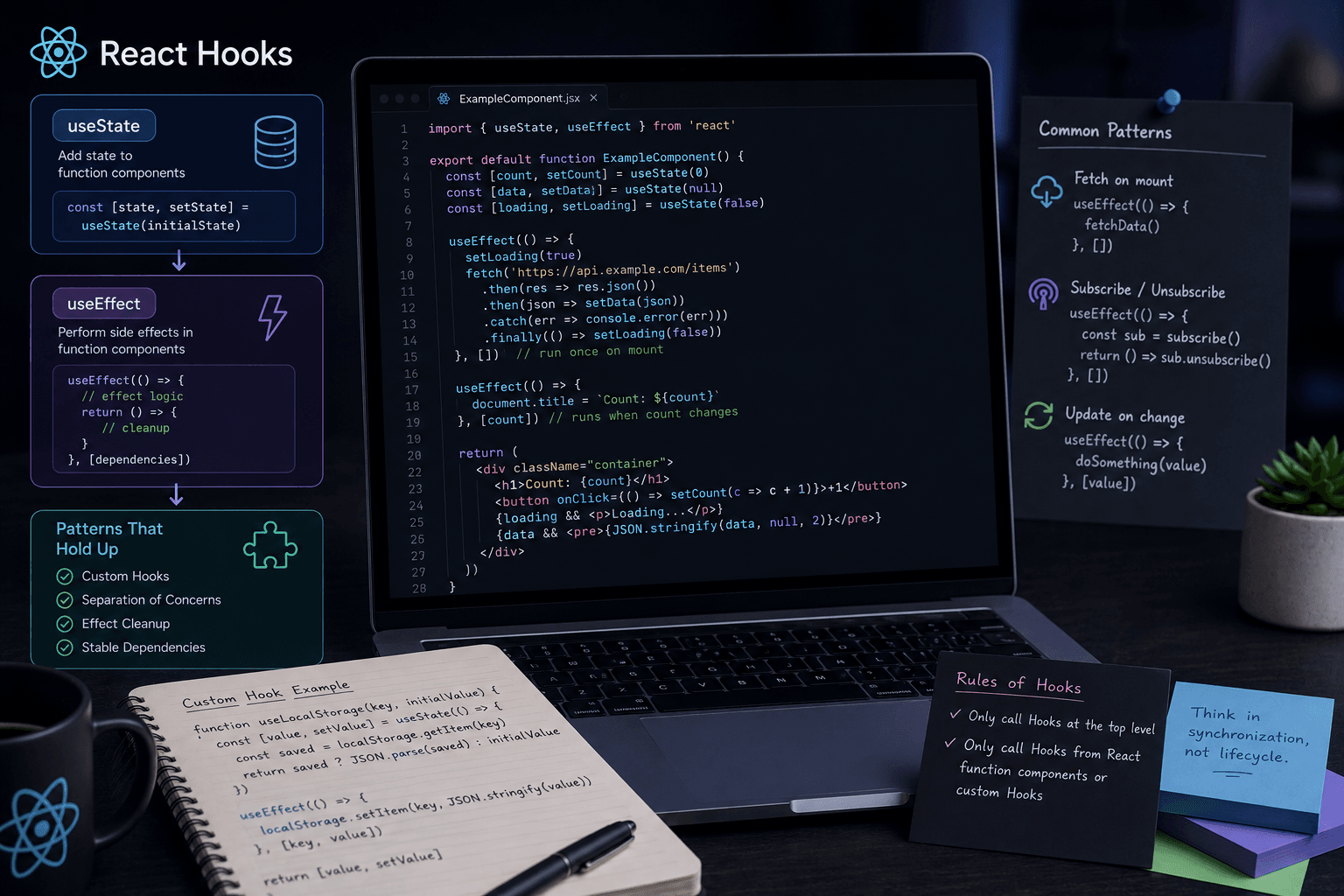 A Practical Guide to React Hooks: useState, useEffect and the Patterns That Actually Hold Up